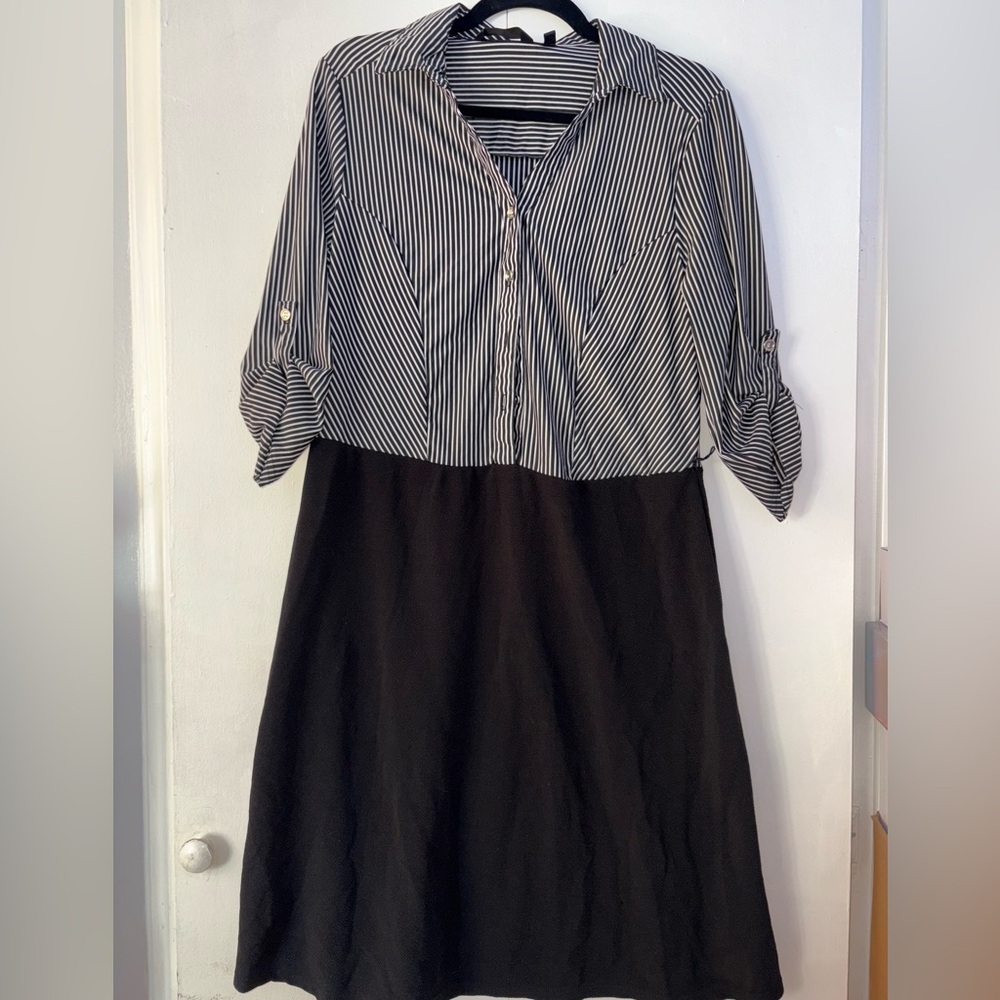 Black and White Striped Blouse Dress